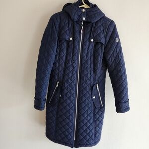 Tommy hilfiger Navy Quilted Women's Knee Length Parka Hooded